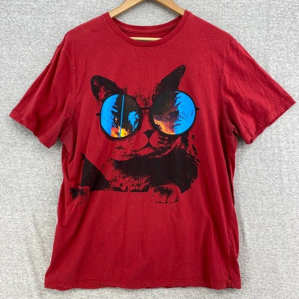 Cool Cat Tshirt Mens Large Red 21 Men Graphic Tee Shades Short Sleeve